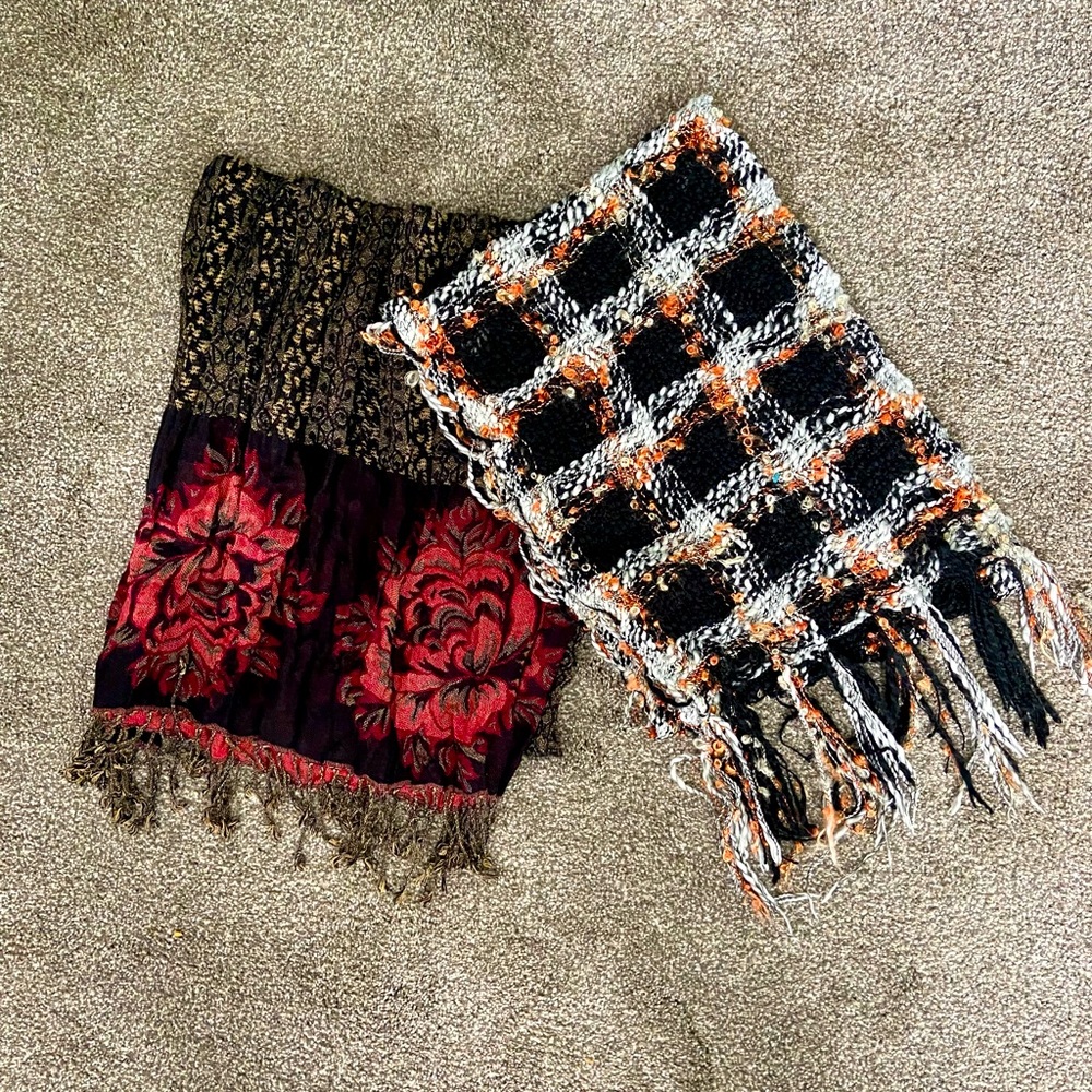 Fashion Scarves Red Black Orange Set of 2